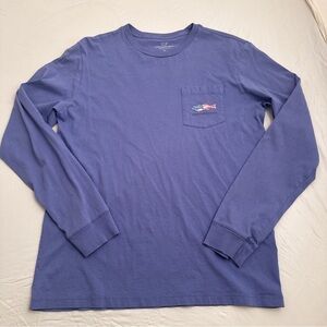 Vineyard Vines blue American Flag fish print long sleeve pocket t-shirt